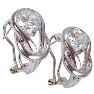 VTG Cubic Zirconia French Clip Earrings Modernist Timeless Sparkling Elegant
